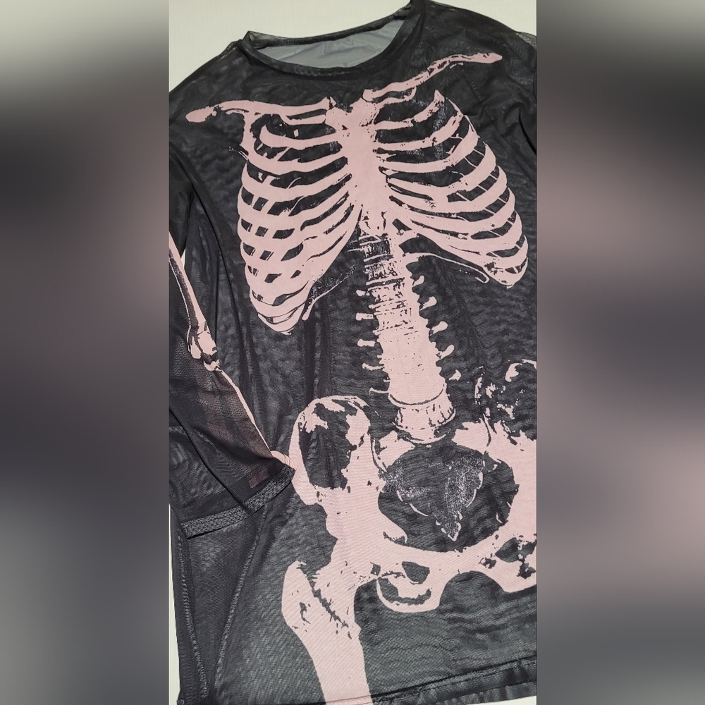 Black & Pink Large Sheer Skeleton Top - Picture 2 of 5